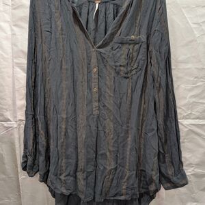 Free People Gray and Brown Striped Blouse